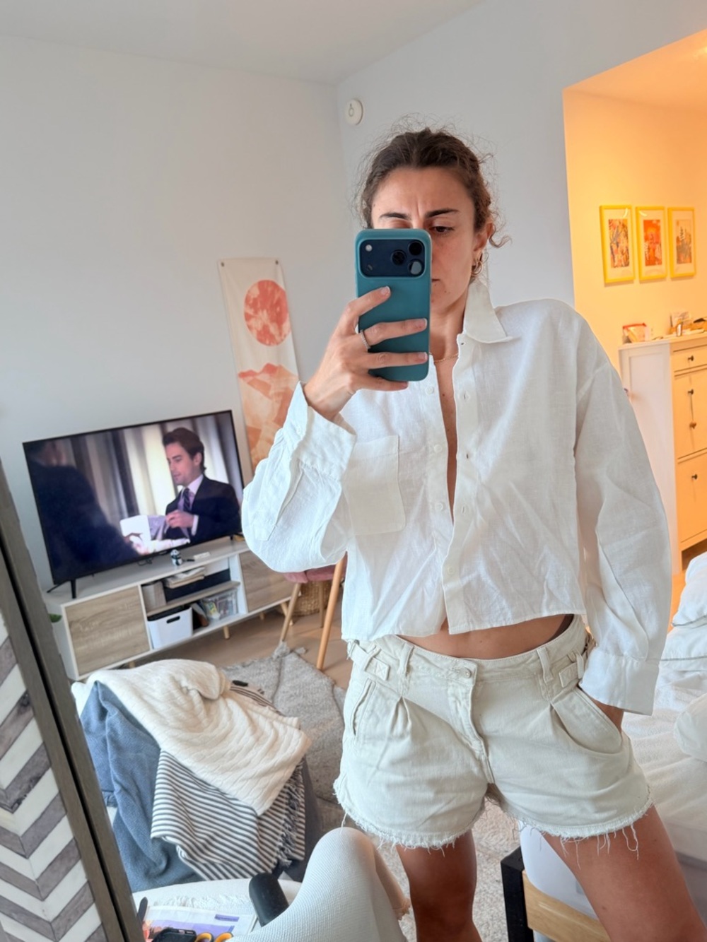 Zara 100% linen white shirt